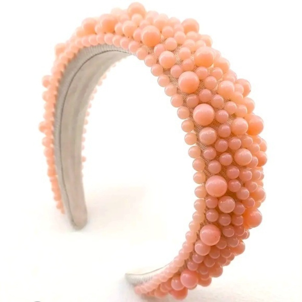 Blush Pink Pearl Embellished Headband with Canvas Lining – Elegant & Chic